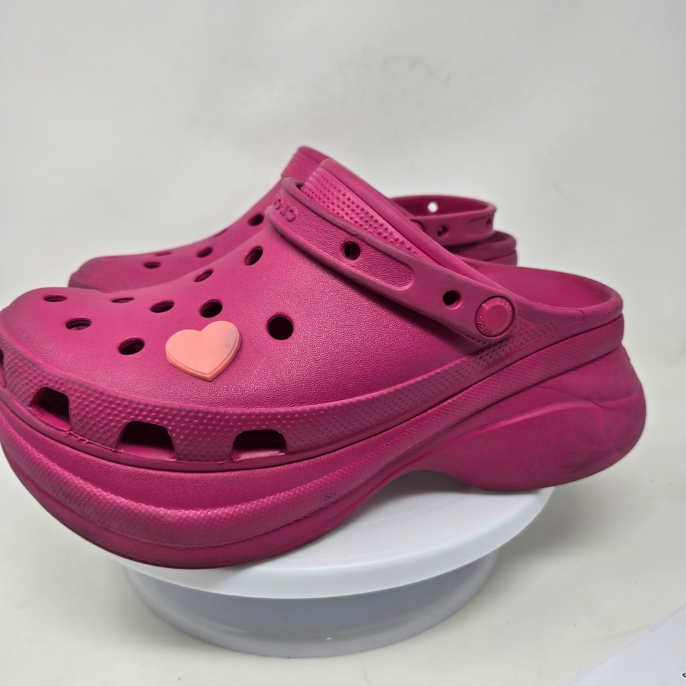 Crocs Classic Crush Clog Fuchsia Pink Platform Wedge Sandals Womens 10 Heart Jib
